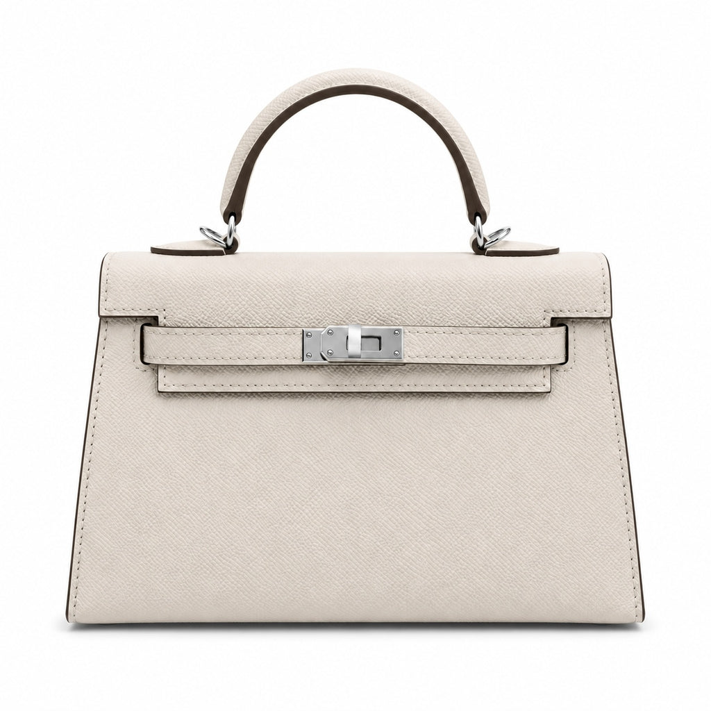 Mini Kelly II Sellier 19cm & 22cm Craie Epsom Leather Palladium Hardware Women Mini Handba — Compact Top-Handle Bag