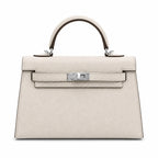 Mini Kelly II Sellier 19cm & 22cm Craie Epsom Leather Palladium Hardware Women Mini Handba — Compact Top-Handle Bag
