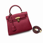 Kelly Sellier 20cm & 25cm & 28cm Rouge H Togo Leather Gold Hardware — Elegant Structured Carry Style