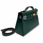 Mini Kelly II Sellier 19cm & 22cm Vert Fonce Ostrich Leather Gold Hardware — Sophisticated Small-Scale Bag