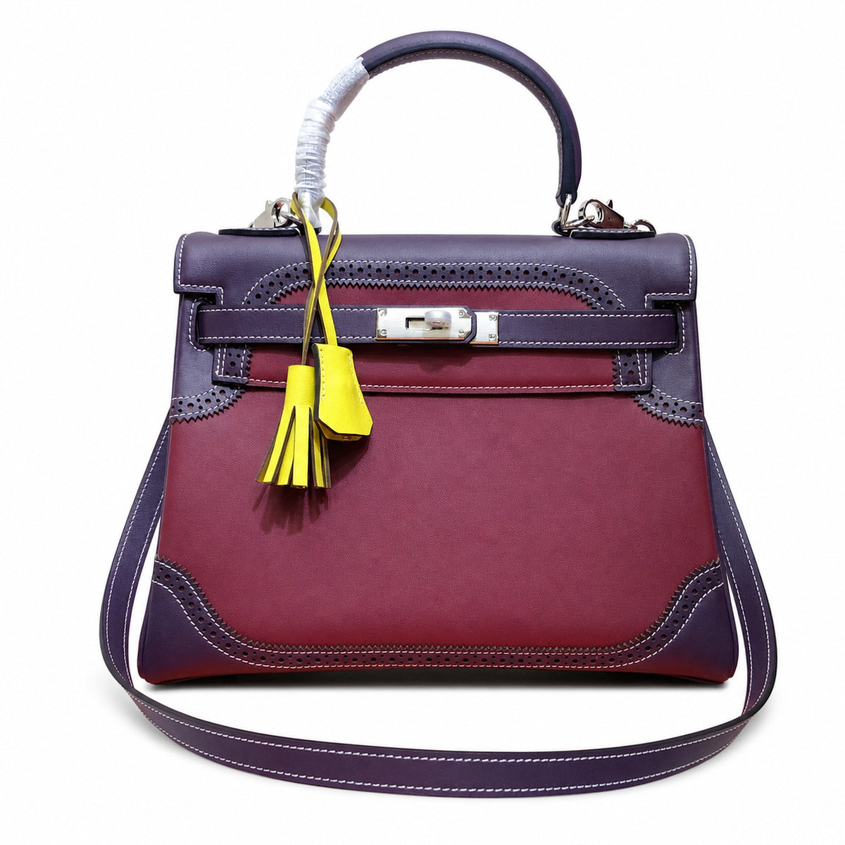 Kelly Sellier Ghillies 28cm Bordeaux & Marron Foncé Barenia Leather Palladium Hardware — Timeless Top-Handle Design