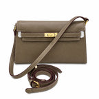 Kelly Elan 25x6.5x15cm Faux Kelly Underarm Baguette Bag in Khaki with Gold Hardware — Refined Underarm Handbag