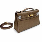 Mini Kelly II Sellier 19cm & 22cm Etoupe Ostrich Leather Gold Hardware — Elegant Compact Carry Style