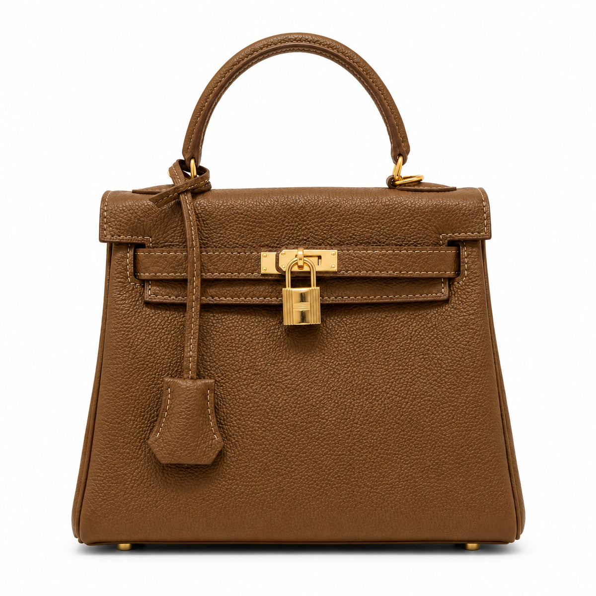 Kelly Sellier 20cm & 25cm & 28cm Chocolat Togo Leather Gold Hardware — Refined Top-Handle Bag