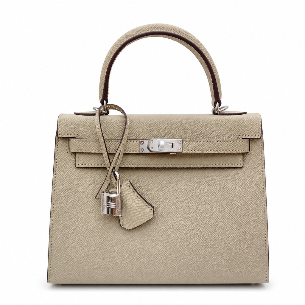 Kelly Sellier 25cm & 28cm Trench Epsom Leather Palladium Hardware Daily Designer — Elegant Structured Carry Style