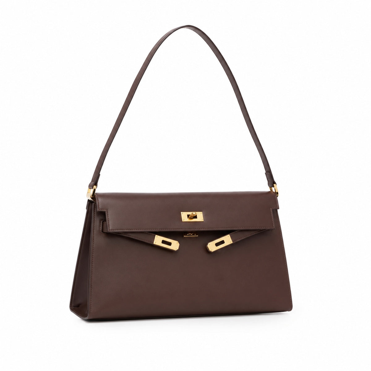 Kelly Elan 25x6.5x15cm Underarm Baguette Bag in Brown with Gold Hardware — Versatile Underarm Carry Style