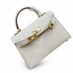 Mini Kelly II 19cm Sellier Craie Ostrich Gold Hardware Premium Women Daily — Compact Top-Handle Bag