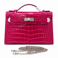 Kelly Pochette Fuchsia Shiny Niloticus Crocodile Leather Palladium Hardware Women Clutch Bag — Refined Small Hand-Carry Bag