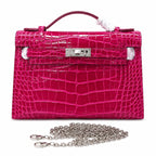 Kelly Pochette Fuchsia Shiny Niloticus Crocodile Leather Palladium Hardware Women Clutch Bag — Refined Small Hand-Carry Bag