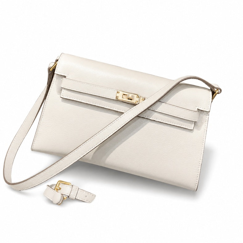 Kelly Elan 25x6.5x15cm Underarm Baguette Bag in Off White with Gold Hardware — Versatile Underarm Carry Style