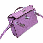 Kelly Pochette Lilac Shiny Niloticus Crocodile Leather Palladium Hardware Women Clutch Bag — Refined Small Hand-Carry Bag