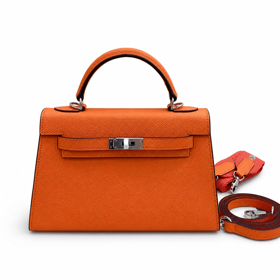 Mini Kelly II Sellier 19cm & 22cm Orange Epsom Leather Palladium Hardware — Versatile Mini Carry Design