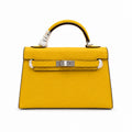 Mini Kelly II Sellier 19cm & 22cm Jaune Ambre Epsom Leather Palladium Hardware — Distinctive Petite Bag
