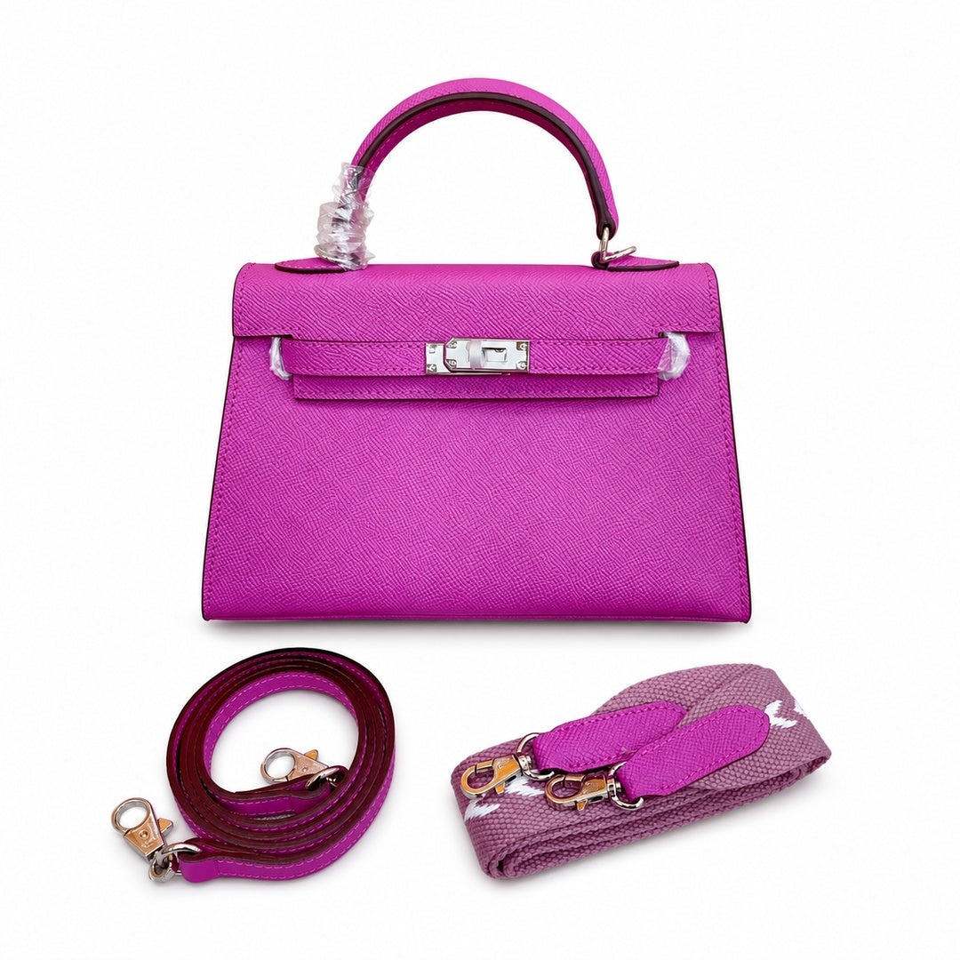 Mini Kelly II Sellier 19cm & 22cm Rose Pourpre Epsom Leather Palladium Hardware — Streamlined Mini Handbag