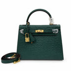 Kelly Sellier 25cm Vert Cypress Ostrich Gold Hardware Vintage — Timeless Top-Handle Design