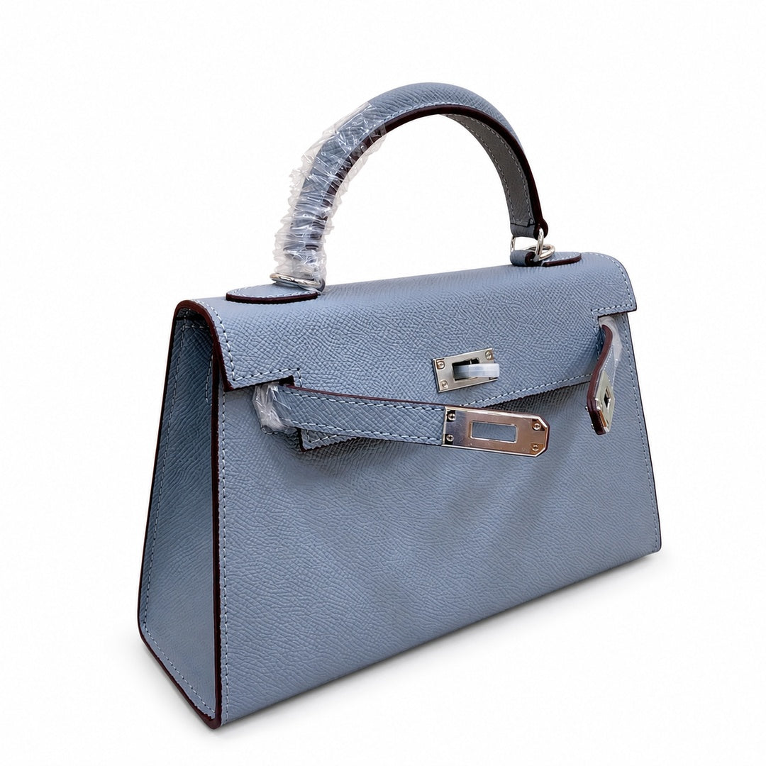 Mini Kelly II Sellier 19cm & 22cm Bleu Lin Epsom Leather Palladium Hardware — Timeless Mini Top-Handle Design
