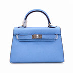 Mini Kelly II Sellier 19cm & 22cm Bleu Brume Epsom Leather Palladium Hardware — Elegant Compact Carry Style