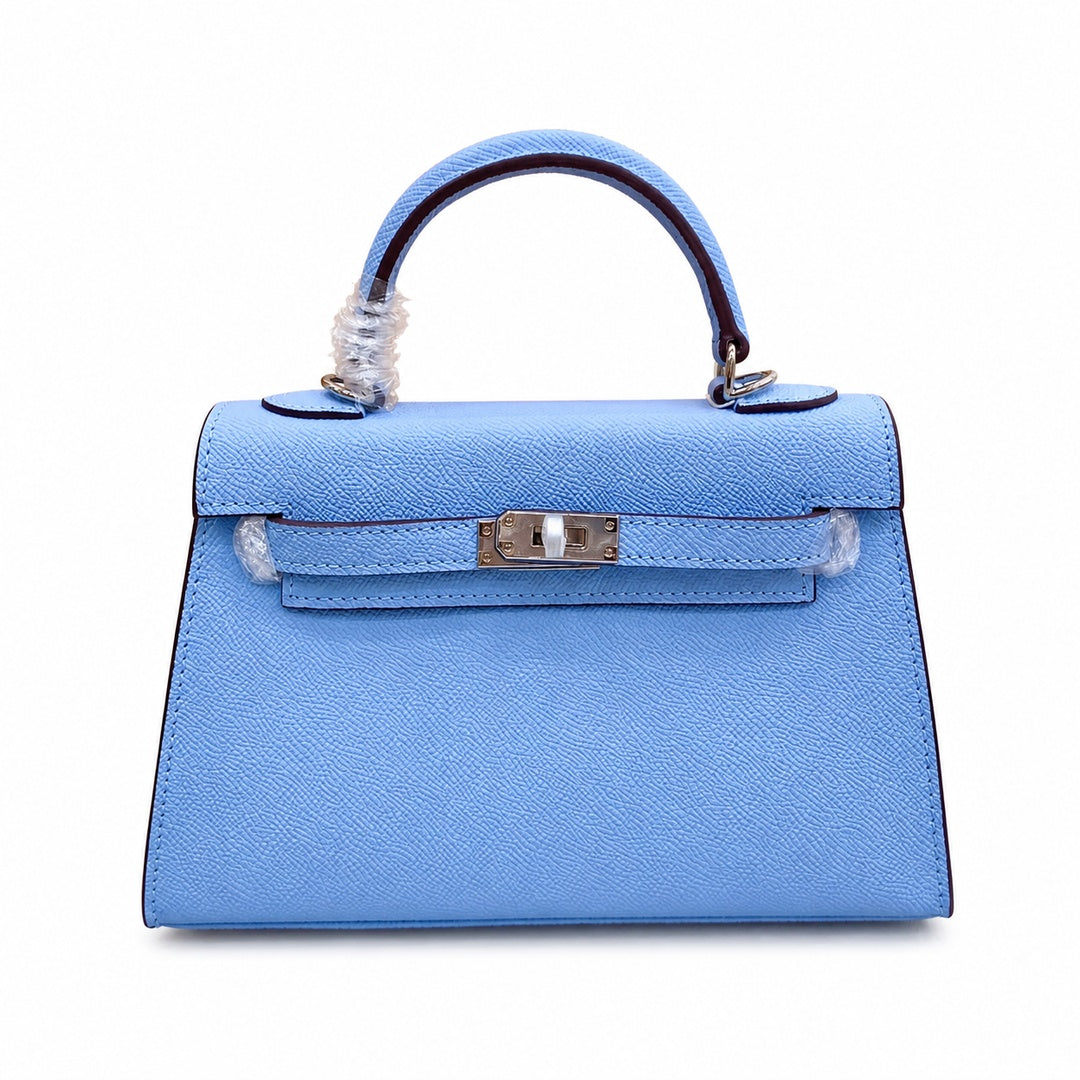 Mini Kelly II Sellier 19cm & 22cm Bleu Brume Epsom Leather Palladium Hardware — Elegant Compact Carry Style