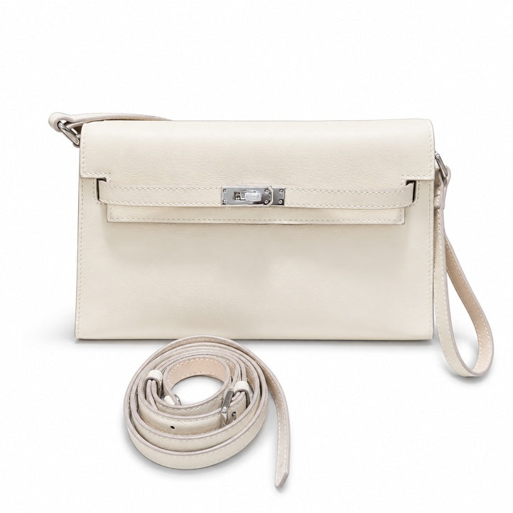 Kelly Elan 25x6.5x15cm Underarm Baguette Bag in Off White with Silver Hardware — Streamlined Elan Carry Design