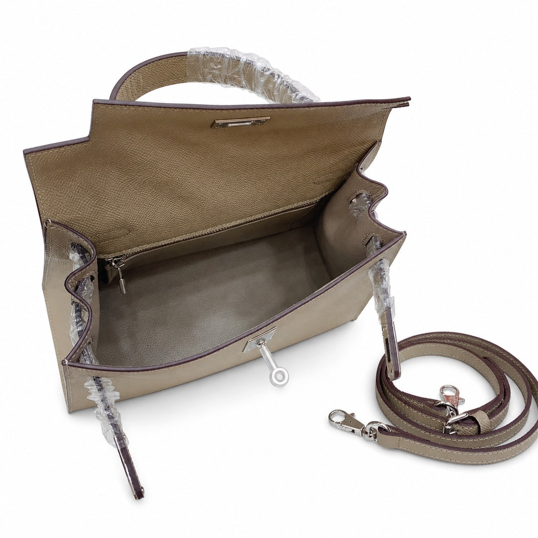 Kelly Sellier 25cm & 28cm Trench Epsom Leather Palladium Hardware Daily Designer — Elegant Structured Carry Style
