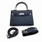 Mini Kelly II Sellier 19cm & 22cm Noir Epsom Leather Palladium Hardware — Refined Mini Handbag