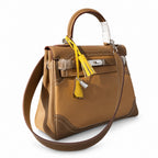 Kelly Sellier Ghillies 28cm Beige Poussière & Marron Foncé Barenia Leather Palladium Hardware — Timeless Top-Handle Design