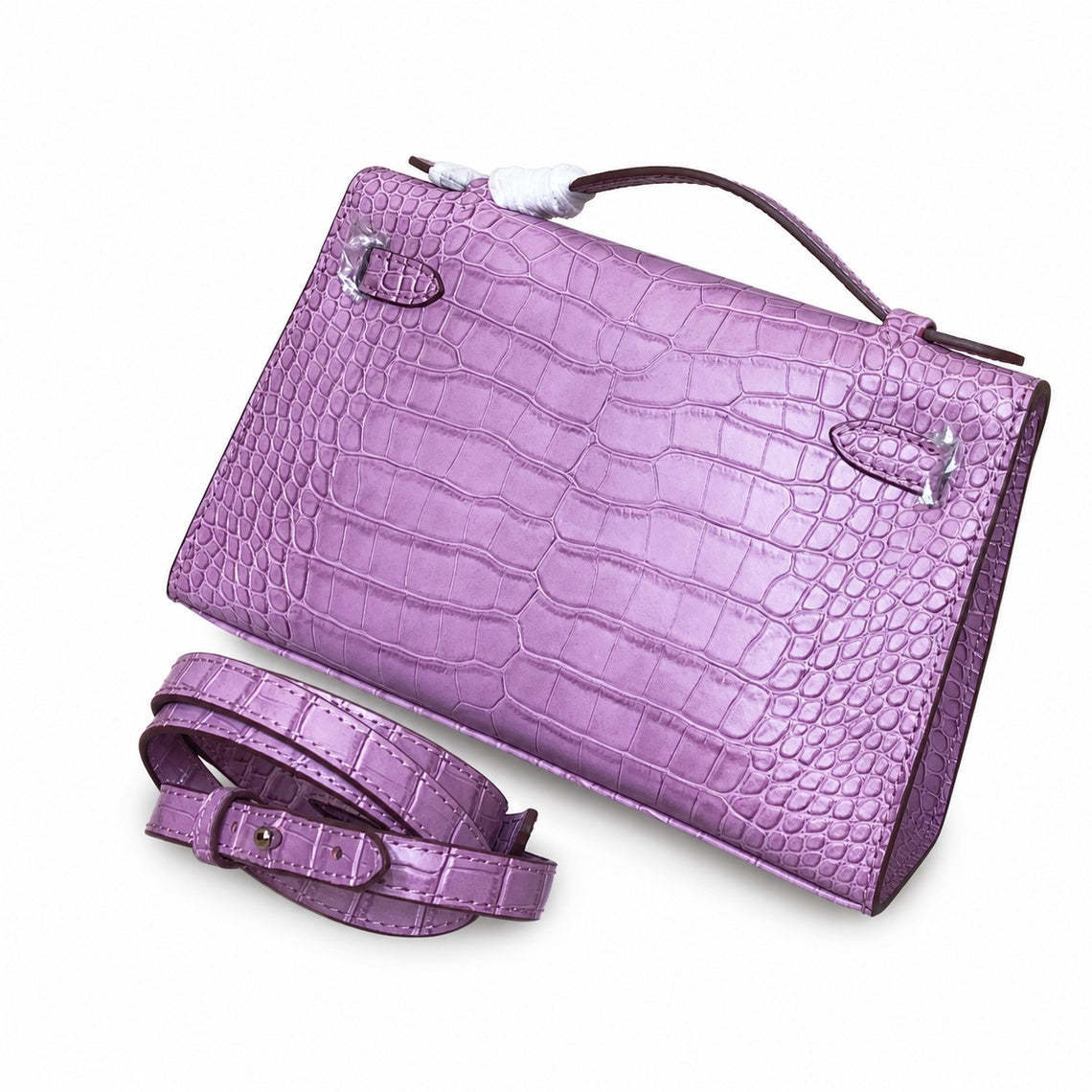 Kelly Pochette Lilac Shiny Niloticus Crocodile Leather Palladium Hardware Women Clutch Bag — Refined Small Hand-Carry Bag