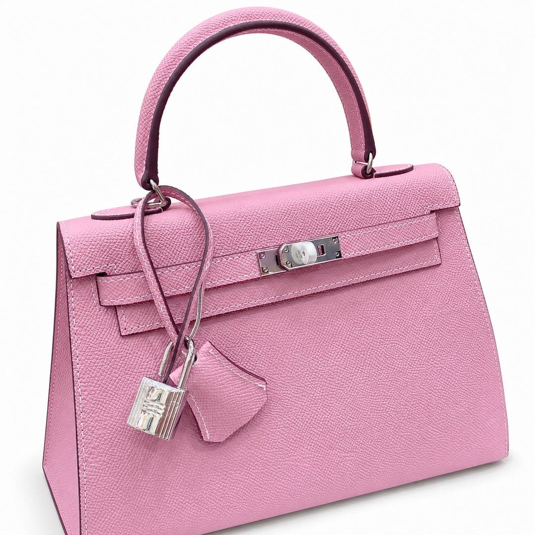 Kelly Sellier 25cm & 28cm Rose Confetti Epsom Leather Palladium Hardware Crossbody — Versatile Structured Bag