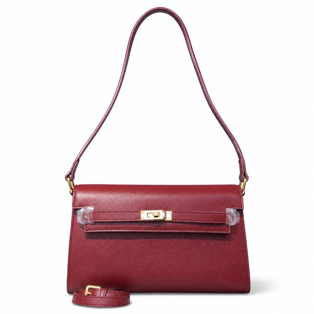 Kelly Elan 25x6.5x15cm Underarm Baguette Bag in Wine Red with Gold Hardware — Refined Underarm Handbag