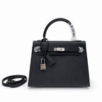 Kelly Sellier 25cm & 28cm Noir Epsom Leather Palladium Hardware Women Luxury — Distinctive Hand-Carry Bag