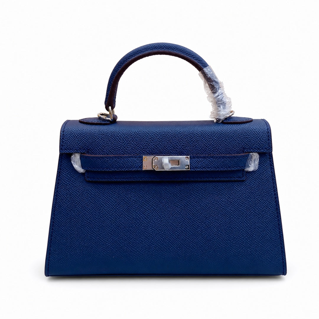 Mini Kelly II Sellier 19cm & 22cm Bleu Nuit Epsom Leather Palladium Hardware — Polished Compact Handbag