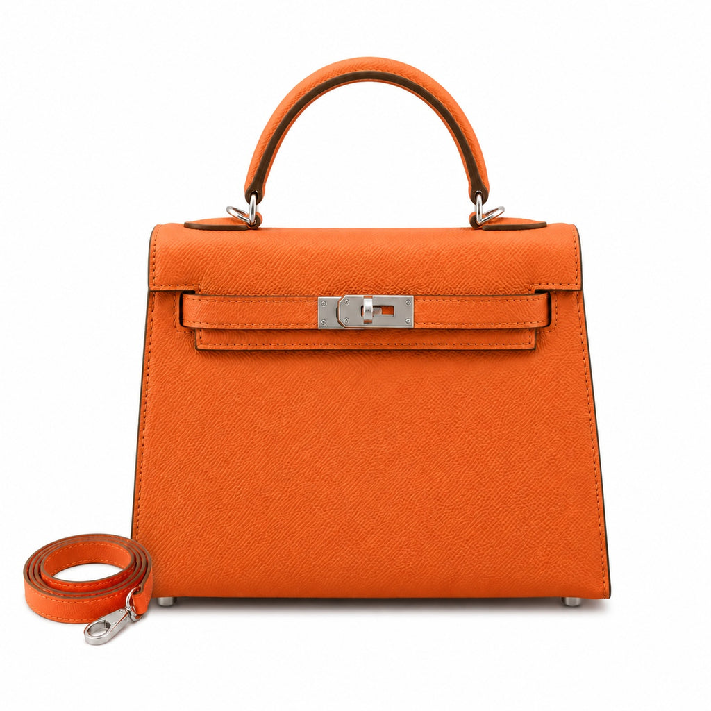Mini Kelly II Sellier 19cm & 22cm Orange Epsom Leather Palladium Hardware — Versatile Mini Carry Design