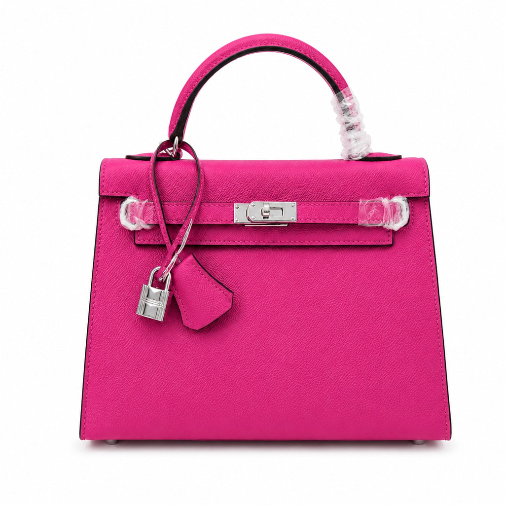 Kelly Sellier 25cm & 28cm Rose Pourpre Epsom Leather Gold Hardware & Palladium Hardware — Classic Hand-Carry Silhouette