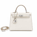 Kelly Sellier 25cm & 28cm Craie Epsom Leather Palladium Hardware Women Luxury — Streamlined Top-Handle Handbag