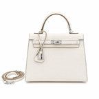 Kelly Sellier 25cm & 28cm Craie Epsom Leather Palladium Hardware Women Luxury — Streamlined Top-Handle Handbag