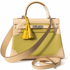 Kelly Sellier Ghillies 28cm Craie & Vert Pomme Barenia Leather Palladium Hardware — Versatile Structured Bag