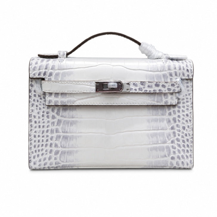 Kelly Pochette Himalaya Niloticus Crocodile Leather Palladium Hardware & Palladium Hardware Women Clutch — Refined Small Hand-Carry Bag