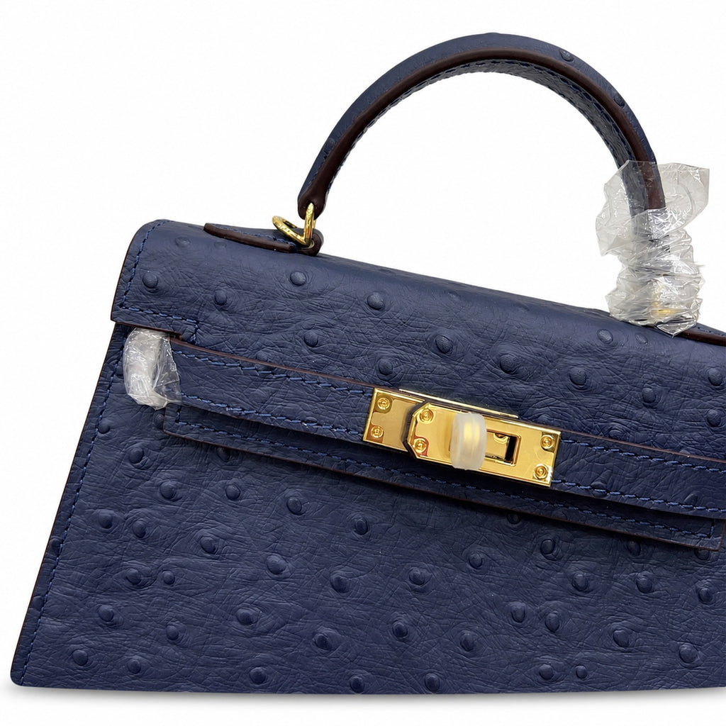 Mini Kelly Sellier 19cm Bleu Nuit Ostrich Leather Gold Hardware — Sophisticated Small-Scale Bag
