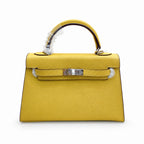 Mini Kelly II Sellier 19cm & 22cm Jaune Ambre Epsom Leather Palladium Hardware — Distinctive Petite Bag