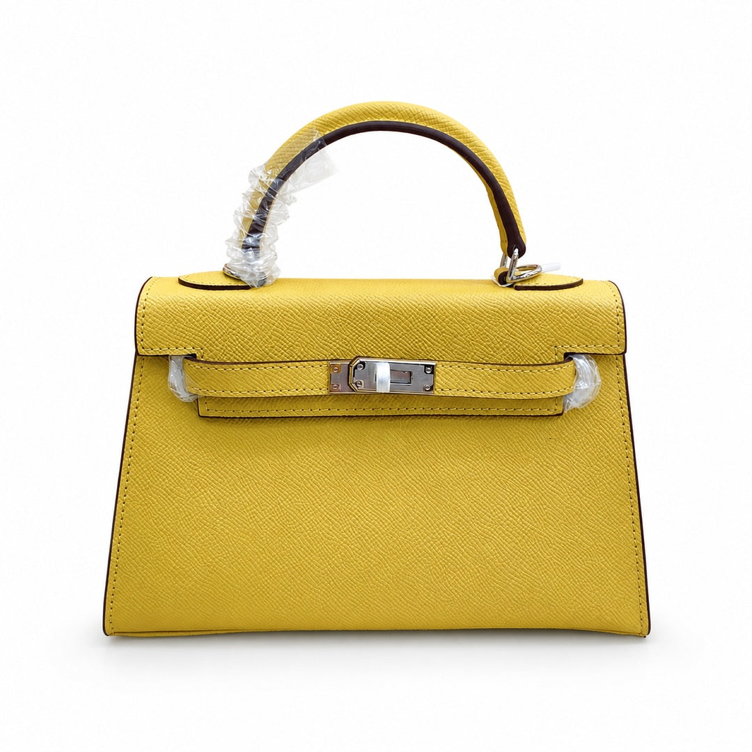 Mini Kelly II Sellier 19cm & 22cm Jaune Ambre Epsom Leather Palladium Hardware — Distinctive Petite Bag