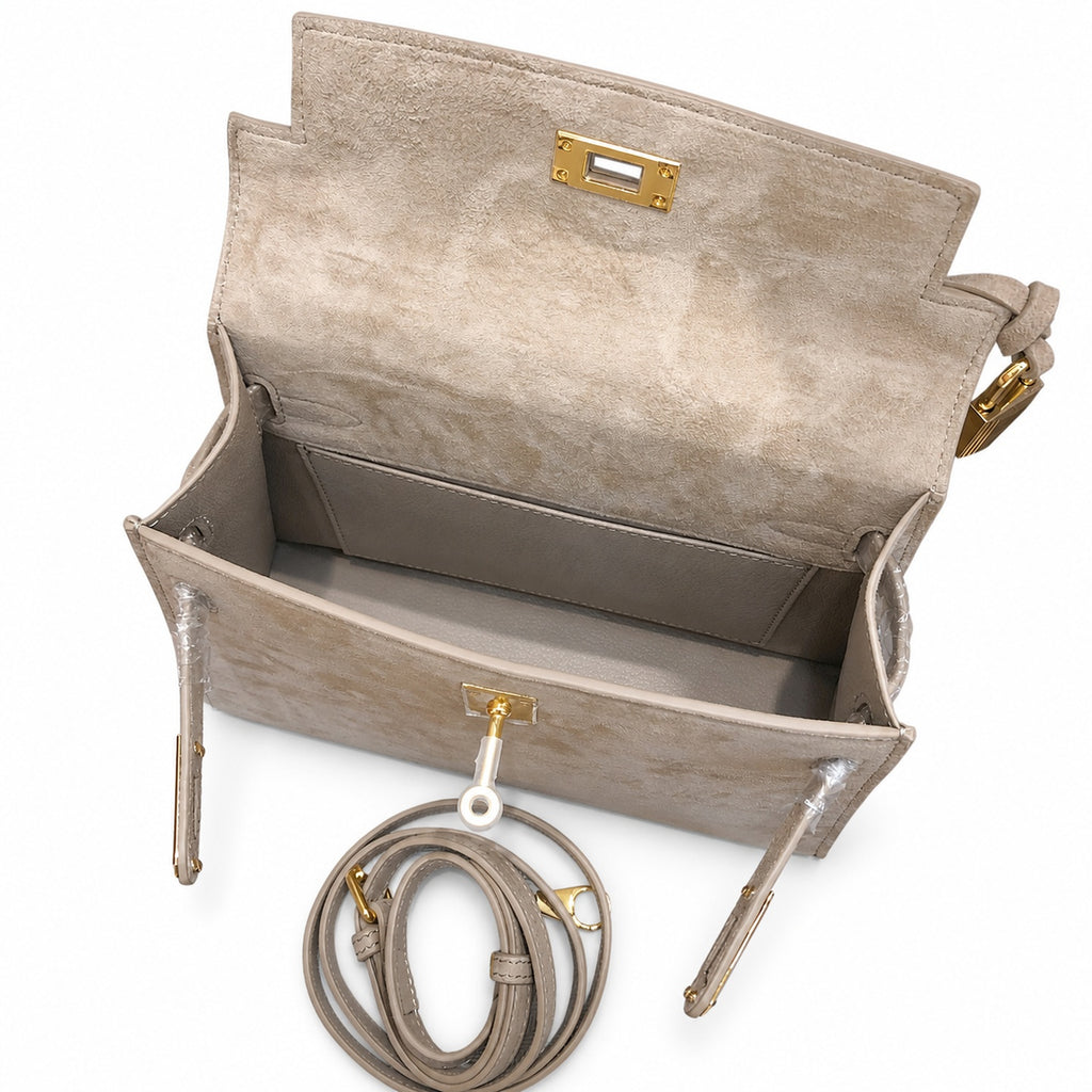 Mini Kelly Sellier 22cm Trench Suede Leather Gold Hardware — Timeless Mini Top-Handle Design