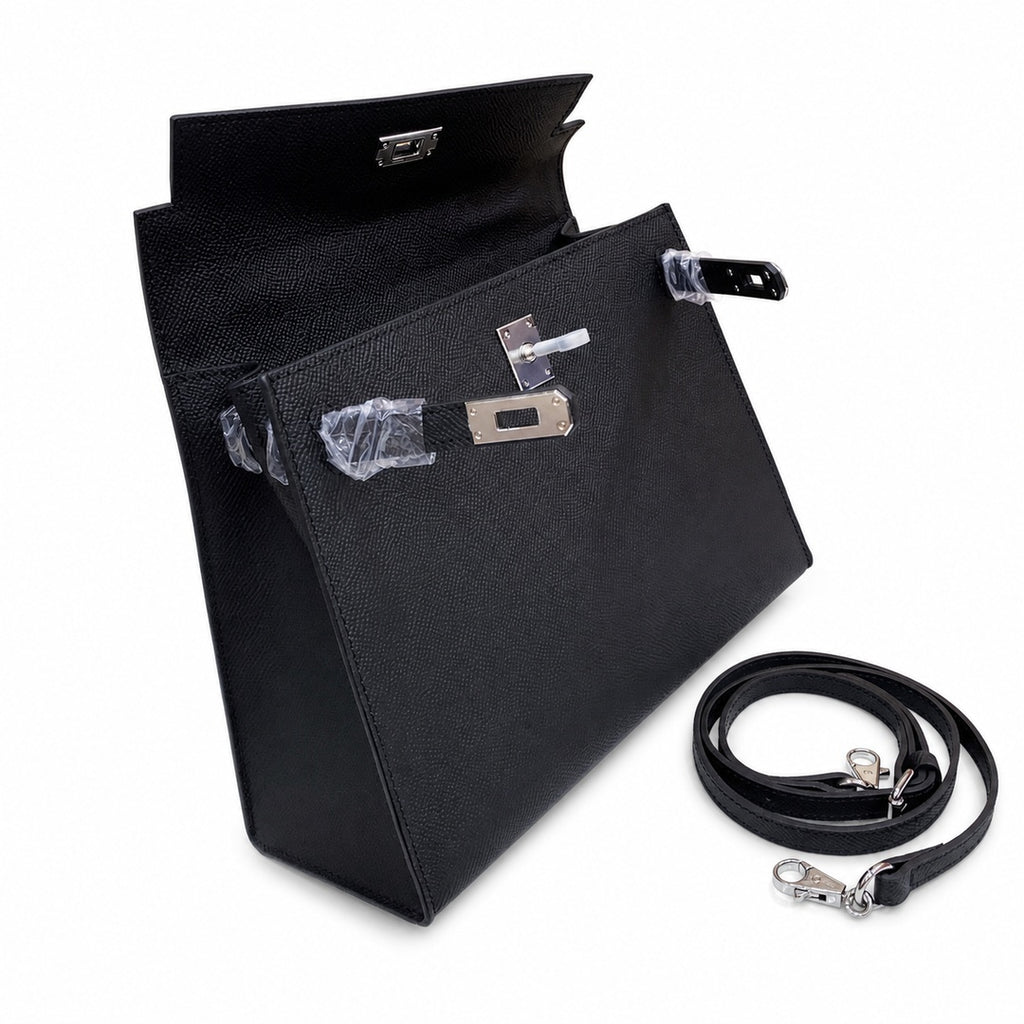 Kelly Sellier 25cm & 28cm Noir Epsom Leather Palladium Hardware Women Luxury — Distinctive Hand-Carry Bag