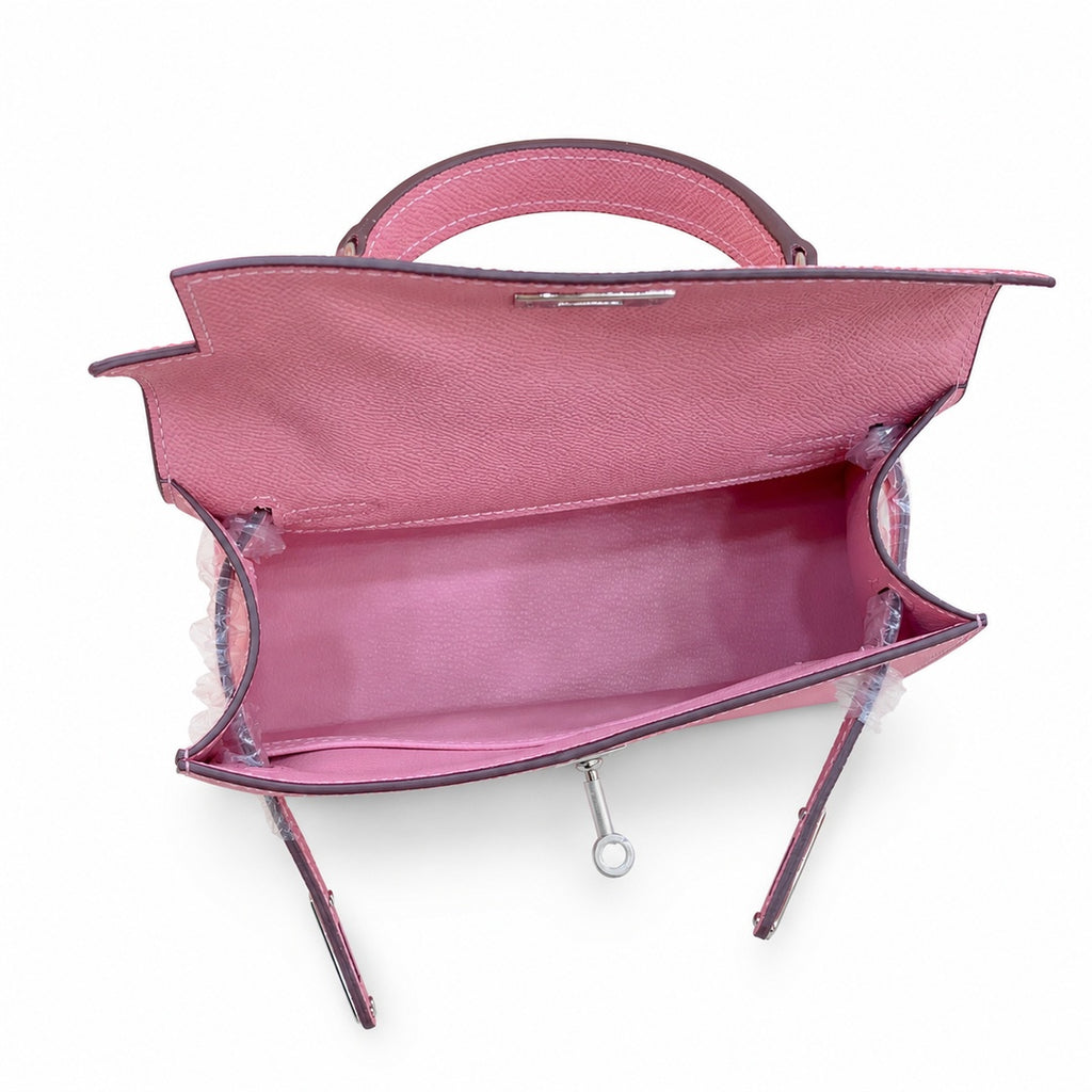 Mini Kelly II Sellier 19cm & 22cm Rose Confetti Epsom Leather Palladium Hardware — Timeless Mini Top-Handle Design