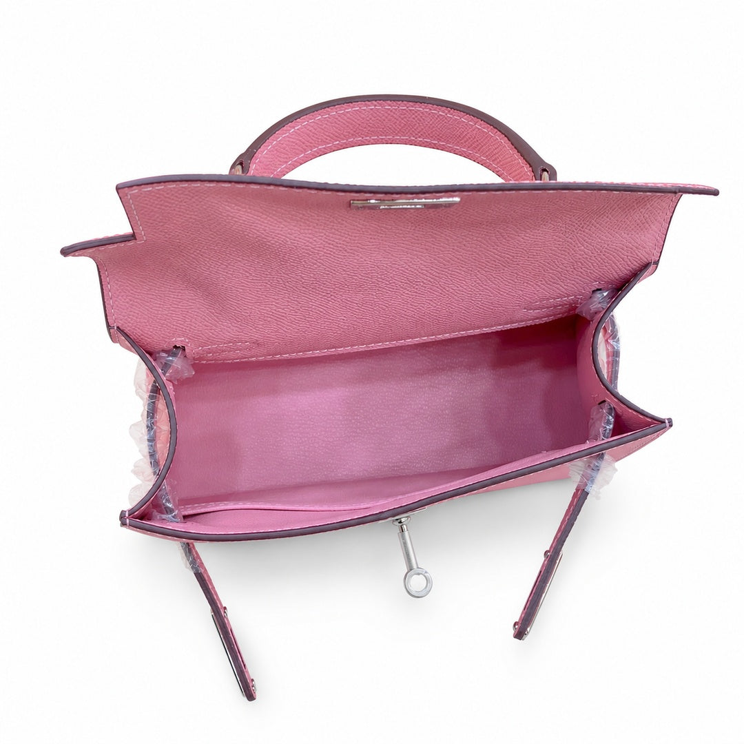 Mini Kelly II Sellier 19cm & 22cm Rose Confetti Epsom Leather Palladium Hardware — Timeless Mini Top-Handle Design