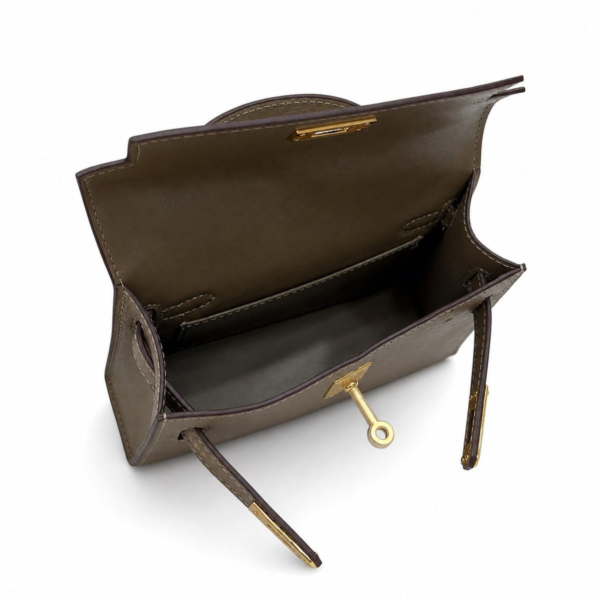 Mini Kelly II 19cm Sellier Etoupe Ostrich Gold Hardware Designer Mini Shoulder Purse — Small Structured Carry Style