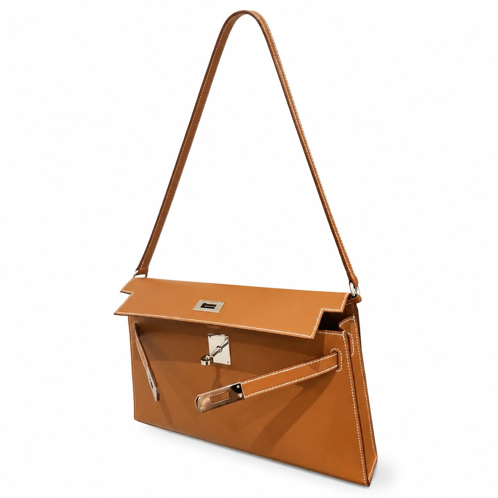 Kelly Elan 25x6.5x15cm Underarm Baguette Bag in Brown with Silver Hardware — Versatile Underarm Carry Style