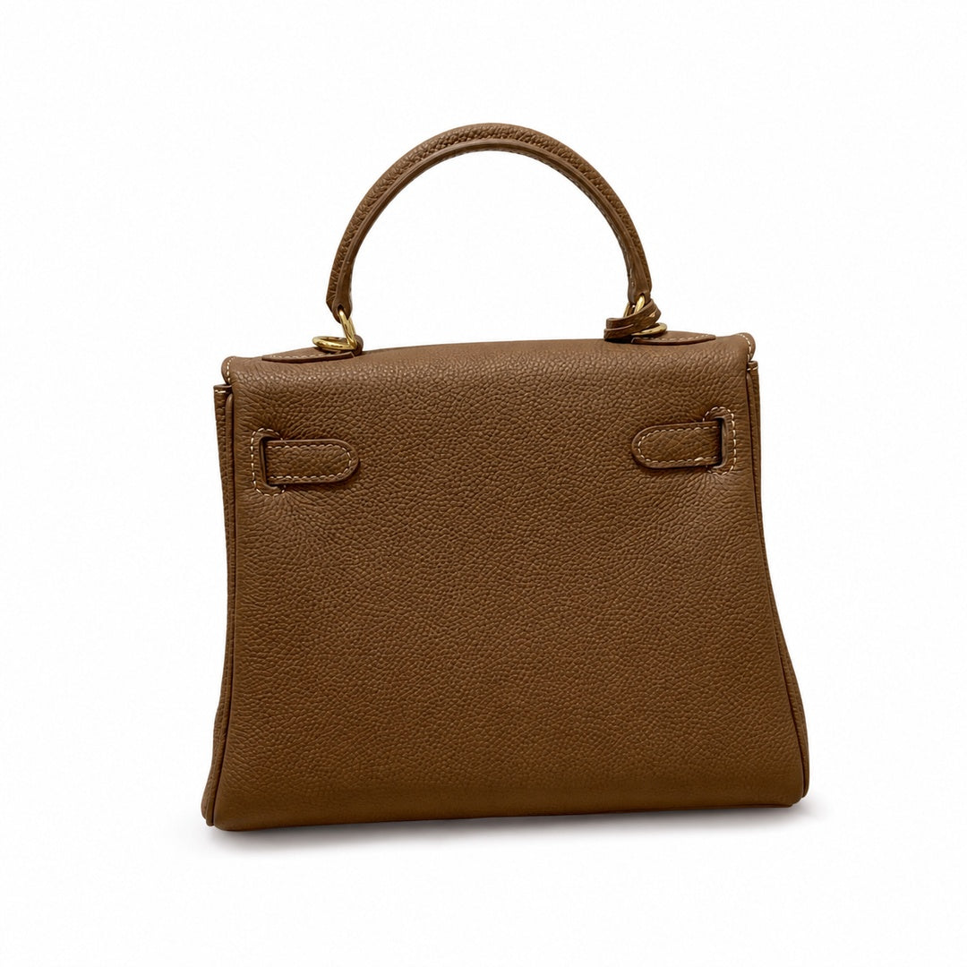 Kelly Sellier 20cm & 25cm & 28cm Chocolat Togo Leather Gold Hardware — Refined Top-Handle Bag