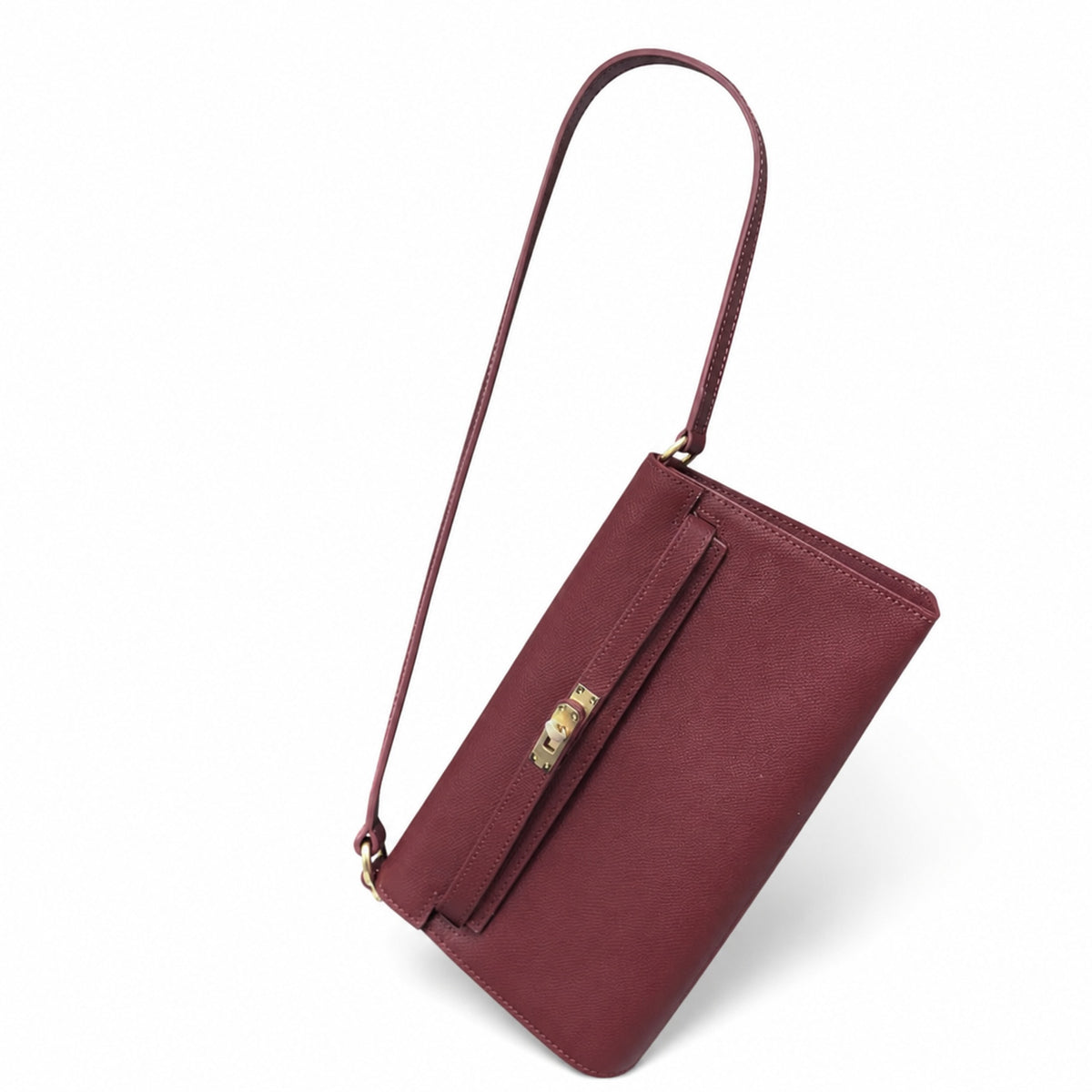 Kelly Elan 25x6.5x15cm Underarm Baguette Bag in Wine Red with Gold Hardware — Refined Underarm Handbag