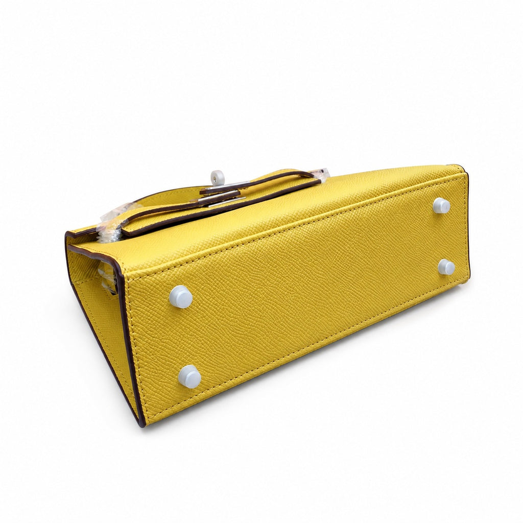Mini Kelly II Sellier 19cm & 22cm Jaune Ambre Epsom Leather Palladium Hardware — Distinctive Petite Bag
