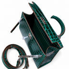 Kelly Sellier 22cm Vert Emeraude Shiny Crocodile Leather Gold Hardware & Palladium Hardware — Distinctive Hand-Carry Bag